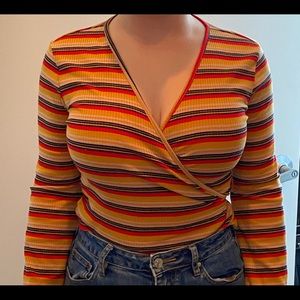 Wrap shirt with a stripped pattern